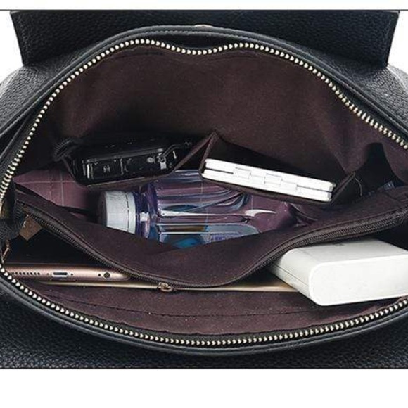 Womens Vegan Black Leather Textured Print Handbag with Added Strap - Picture 3 of 10